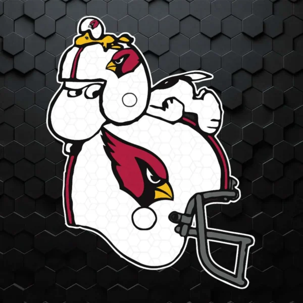 Snoopy And Woodstock Resting On Arizona Cardinals Helmet SVG