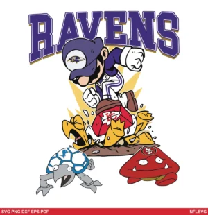 cartoon, playful, modern with exaggerated character features Baltimore Ravens SVG classic design expressing rivalry pride and humor for Cricut and Silhouette cutting machines