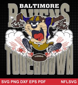 cartoon, bold, dynamic, modern sports mascot style Baltimore Ravens SVG classic design expressing excitement, energy, celebration for Cricut and Silhouette cutting machines