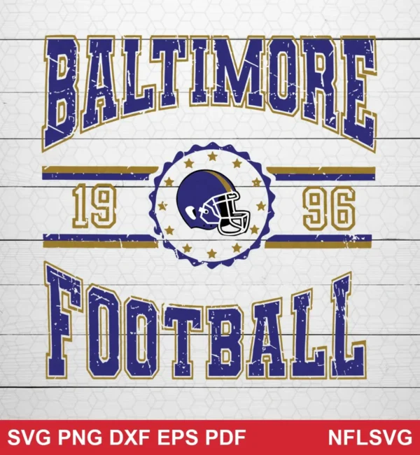 vintage distressed typography with classic football helmet emblem Baltimore Ravens SVG vintage design expressing nostalgia and team pride for Cricut and Silhouette cutting machines