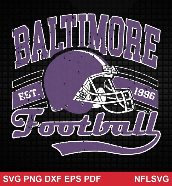 vintage, distressed, classic sports emblem style Baltimore Ravens SVG helmet design expressing nostalgia, pride for Cricut and Silhouette cutting machines