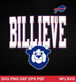 modern cartoon style with bold block lettering and mascot artwork Buffalo Bills SVG logo design expressing inspirational and supportive for Cricut and Silhouette cutting machines