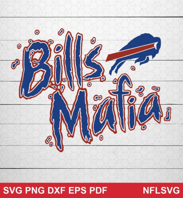 modern cartoonish graffiti style with bold, irregular lettering and splatter effects Buffalo Bills SVG bold design expressing team pride and unity for Cricut and Silhouette cutting machines