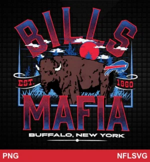 vintage-inspired, rustic cartoon style with distressed texture Buffalo Bills SVG classic design expressing pride and loyalty for Cricut and Silhouette cutting machines