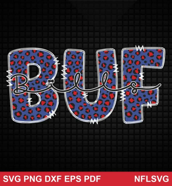 modern cartoon with bold leopard print pattern Buffalo Bills SVG bold design expressing team pride and boldness for Cricut and Silhouette cutting machines