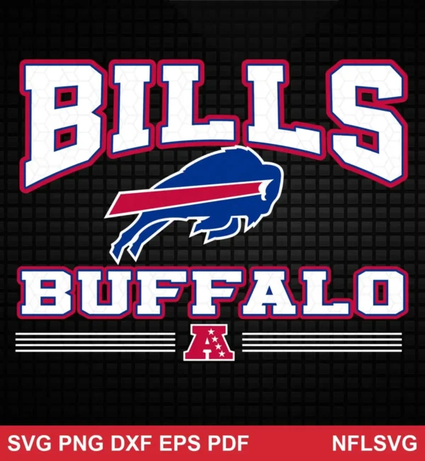 modern, clean, and bold with block lettering and team logo centered Buffalo Bills SVG logo design expressing team pride and boldness for Cricut and Silhouette cutting machines