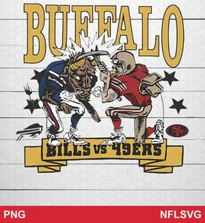 cartoon, vintage-inspired with bold outlines and exaggerated expressions Buffalo Bills SVG cartoon design expressing competitive aggression and rivalry tension for Cricut and Silhouette cutting machines