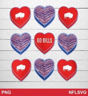 modern, clean, minimalist with geometric heart shapes Buffalo Bills SVG classic design expressing team pride and support for Cricut and Silhouette cutting machines