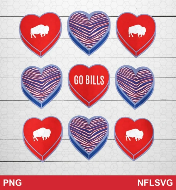 modern, clean, minimalist with geometric heart shapes Buffalo Bills SVG classic design expressing team pride and support for Cricut and Silhouette cutting machines