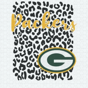 modern with a playful twist, incorporating a bold animal print background Packers classic SVG design showing excitement and pride for Cricut and Silhouette cutting machines