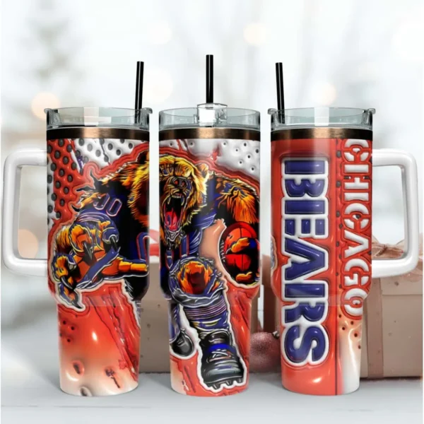 Chicago Bears 3D Inflated Mascot 40oz Skinny Tumbler PNG