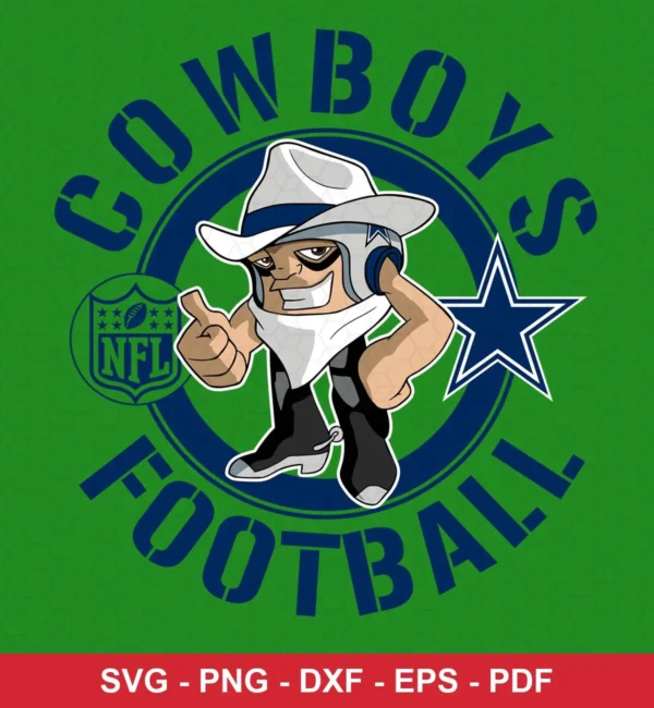 cartoon, bold, modern sports mascot style Cowboys mascot design expressing team pride for Cricut and Silhouette cutting ma...
