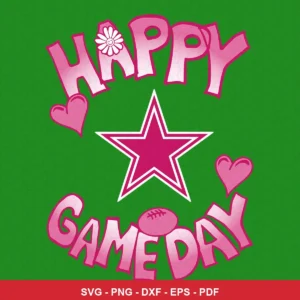 cartoon, playful, and heart-themed with bright colors Cowboys classic design expressing positive, celebratory for Cricut a...