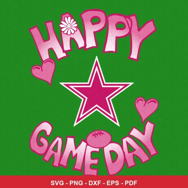 cartoon, playful, and heart-themed with bright colors Cowboys classic design expressing positive, celebratory for Cricut a...