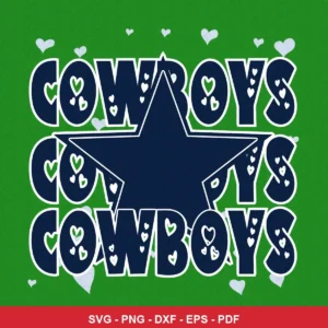 modern cartoon with playful heart motifs Cowboys classic design expressing team pride and love for Cricut and Silhouette c...