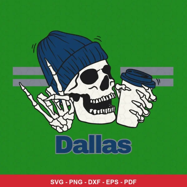 modern cartoon style with clean lines and bold colors Cowboys skull design expressing neutral/relaxed featuring skeleton h...