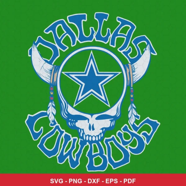modern cartoon with tribal and skull motifs Cowboys skull design expressing team pride for Cricut and Silhouette cutting m...