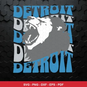 modern, bold graphic with a stylized roaring lion head and layered text NFL bold design expressing team pride and fiercene...
