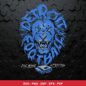 modern, bold graphic with a stylized lion illustration and dynamic typography NFL classic design expressing team pride and...
