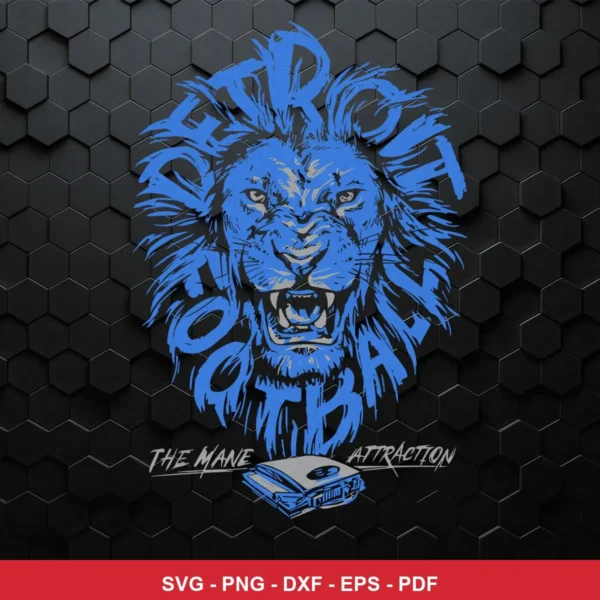 modern, bold graphic with a stylized lion illustration and dynamic typography NFL classic design expressing team pride and...