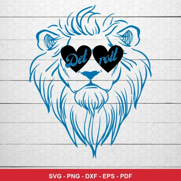 modern minimalist line art with a stylized lion face and heart-shaped sunglasses NFL classic design expressing affection/p...