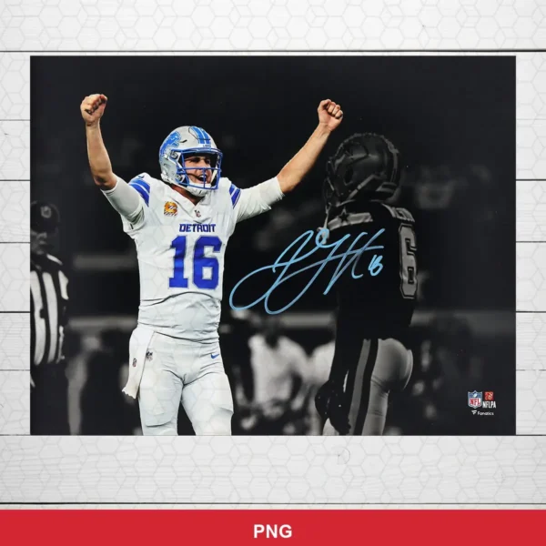 photorealistic sports photography with digital autograph overlay NFL classic design expressing celebration and victory for...