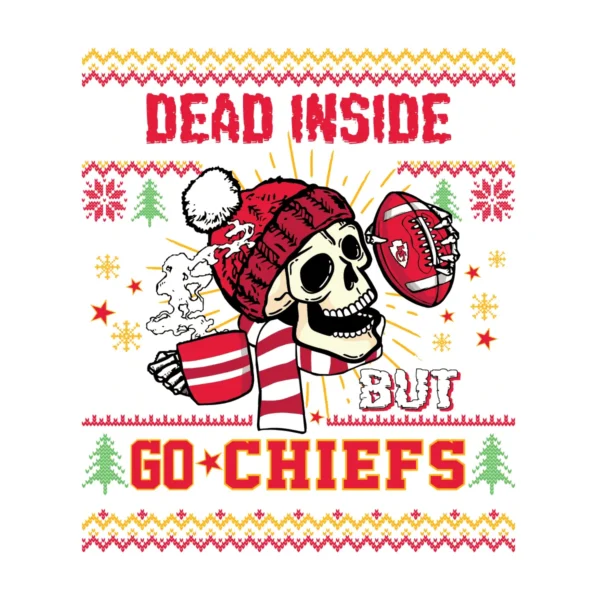 vintage with a playful twist, featuring a holiday sweater aesthetic Chiefs skull SVG design showing humor and camaraderie for Cricut and Silhouette cutting machines