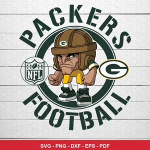 modern cartoon character with vintage football helmet Packers bundle design expressing team pride for Cricut and Silhouett...