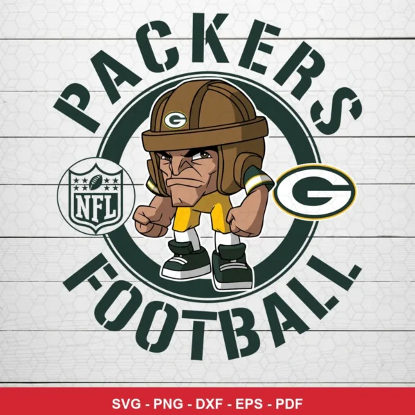 modern cartoon character with vintage football helmet Packers bundle design expressing team pride for Cricut and Silhouett...
