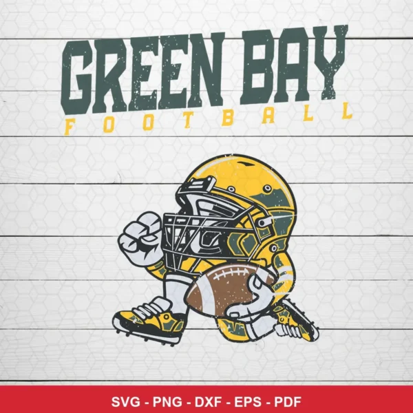 cartoon, modern, playful Packers bundle design expressing team pride and enthusiasm for Cricut and Silhouette cutting mach...