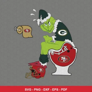 cartoon, humorous, modern digital illustration 49Ers Grinch SVG expressing mockery and dominance for Cricut and Silhouette