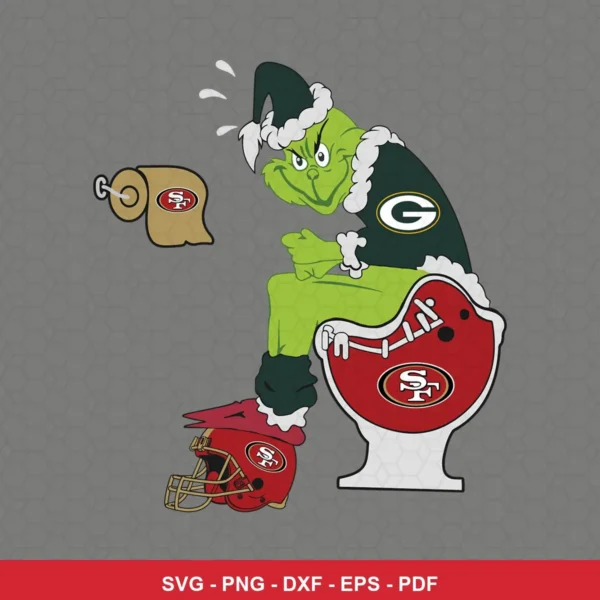 cartoon, humorous, modern digital illustration 49Ers Grinch SVG expressing mockery and dominance for Cricut and Silhouette