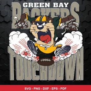 cartoon, bold, dynamic sports illustration Packers SVG bundle expressing excitement and celebration for Cricut and Silhouette