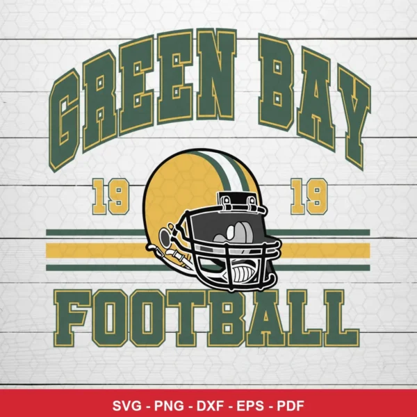 vintage, classic football helmet illustration with collegiate block typography vintage Packers SVG for Cricut and Silhouette