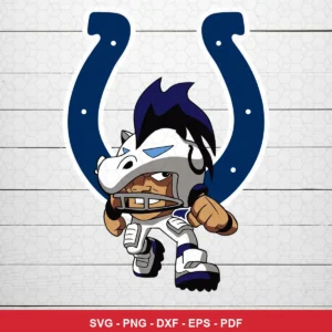 modern cartoon style with bold outlines and dynamic pose Colts SVG expressing team pride and energy for Cricut and Silhouette