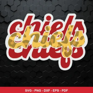 modern with camo pattern overlay Chiefs logo SVG expressing team pride featuring text logo for Cricut and Silhouette