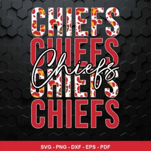 modern, bold typography-focused design with layered text and pattern fill Chiefs SVG for Cricut and Silhouette