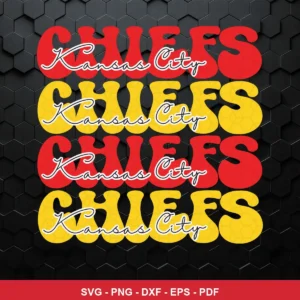 modern, bold text-based design with layered colorful typography Chiefs SVG expressing team pride for Cricut and Silhouette