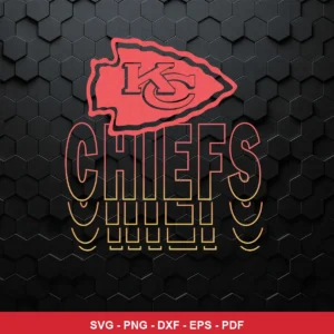 modern, sleek with honeycomb textured background and neon outline typography Chiefs logo SVG for Cricut and Silhouette