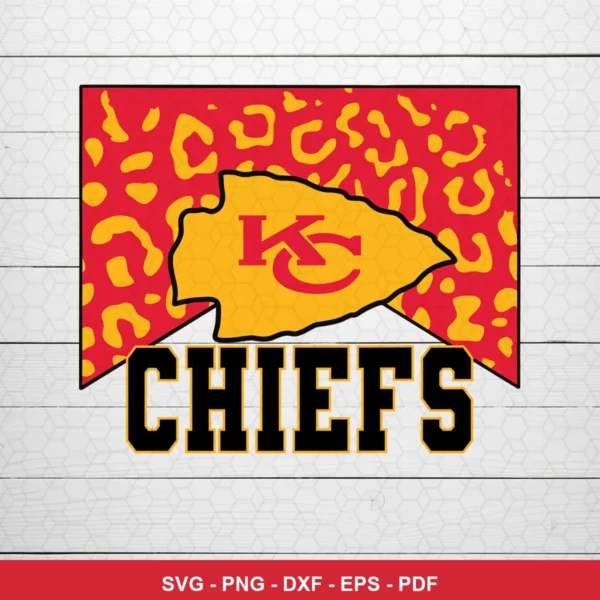 modern with bold, graphic elements and leopard print pattern Chiefs logo SVG expressing team pride for Cricut and Silhouette