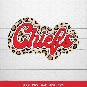 modern, simple text-based with leopard print background Chiefs SVG expressing team pride for Cricut and Silhouette
