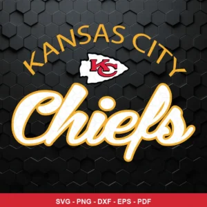 modern, clean, and bold with a hexagonal textured background Chiefs logo SVG expressing team pride for Cricut and Silhouette