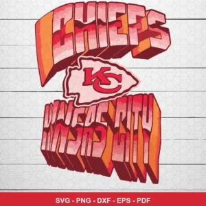 bold, vintage-inspired cartoon style with 3D block lettering Chiefs logo SVG for Cricut and Silhouette