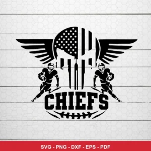modern minimalist silhouette with patriotic and football elements Chiefs skull SVG for Cricut and Silhouette