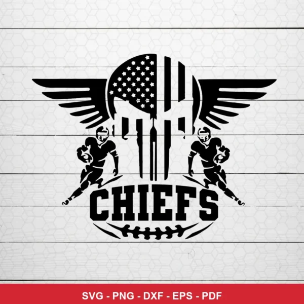 modern minimalist silhouette with patriotic and football elements Chiefs skull SVG for Cricut and Silhouette