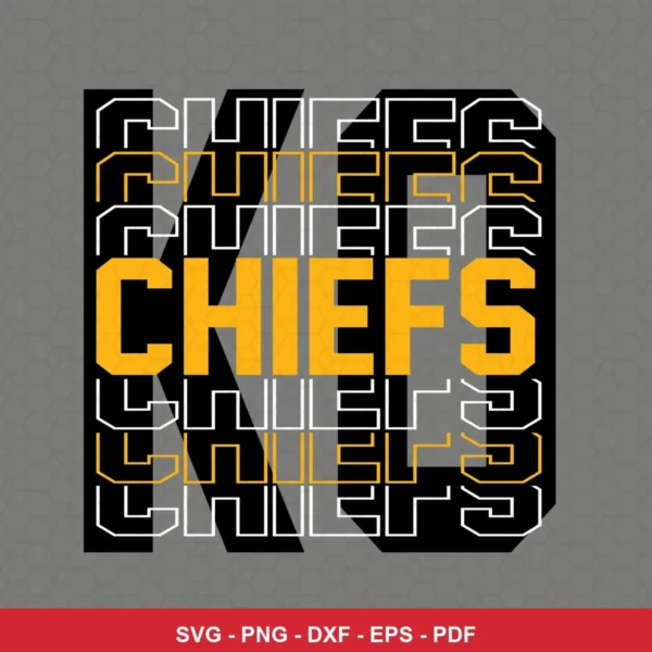 modern bold typography with hexagon pattern background Chiefs SVG expressing team pride for Cricut and Silhouette