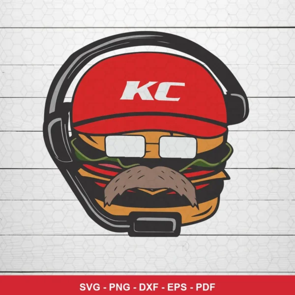 modern cartoon with sports and food mashup Chiefs SVG featuring burger character for Cricut and Silhouette