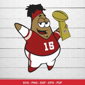 cartoon, modern, playful Chiefs player SVG expressing celebration/pride featuring cartoon character for Cricut and Silhouette