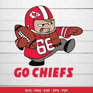 cartoon, modern, playful Chiefs player SVG expressing team pride and enthusiasm for Cricut and Silhouette