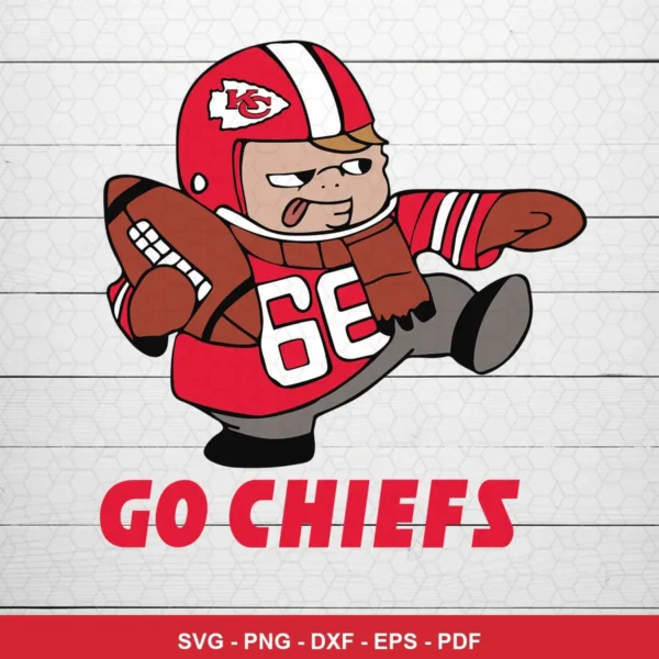 cartoon, modern, playful Chiefs player SVG expressing team pride and enthusiasm for Cricut and Silhouette